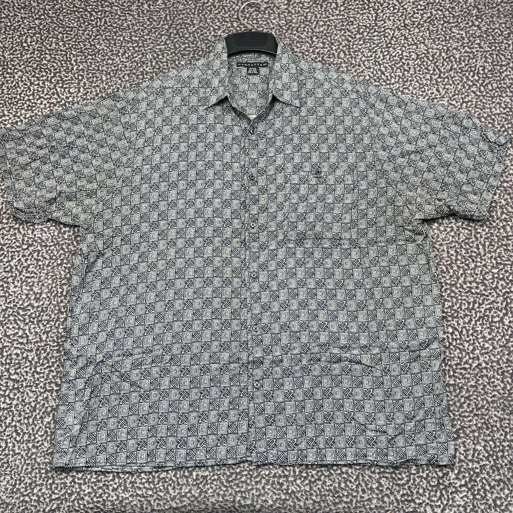 Manhattan Button Up Shirt Men 2XL Short Sleeve Blue Geometric Rayon XXL